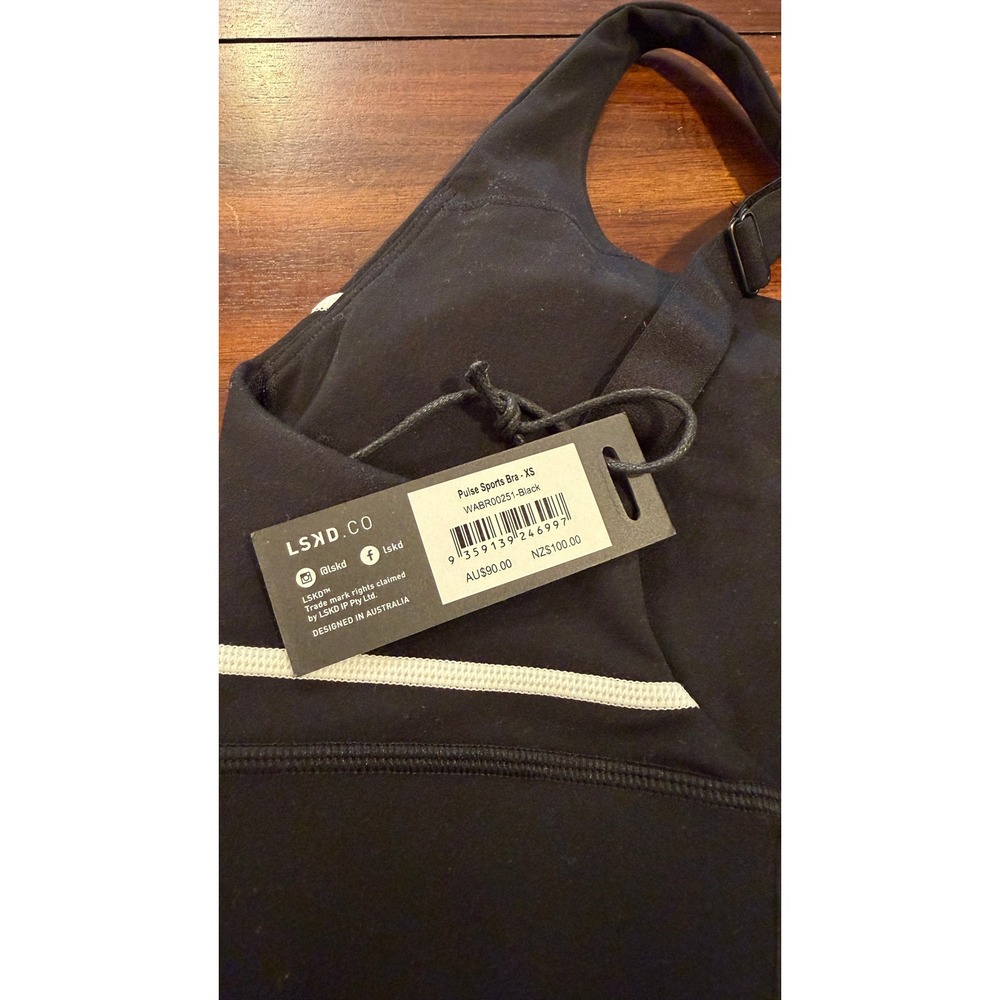 LSKD Pulse Sports Bra Black White Piping WABR00251-Black Women XS NWT NEW - Picture 3 of 16